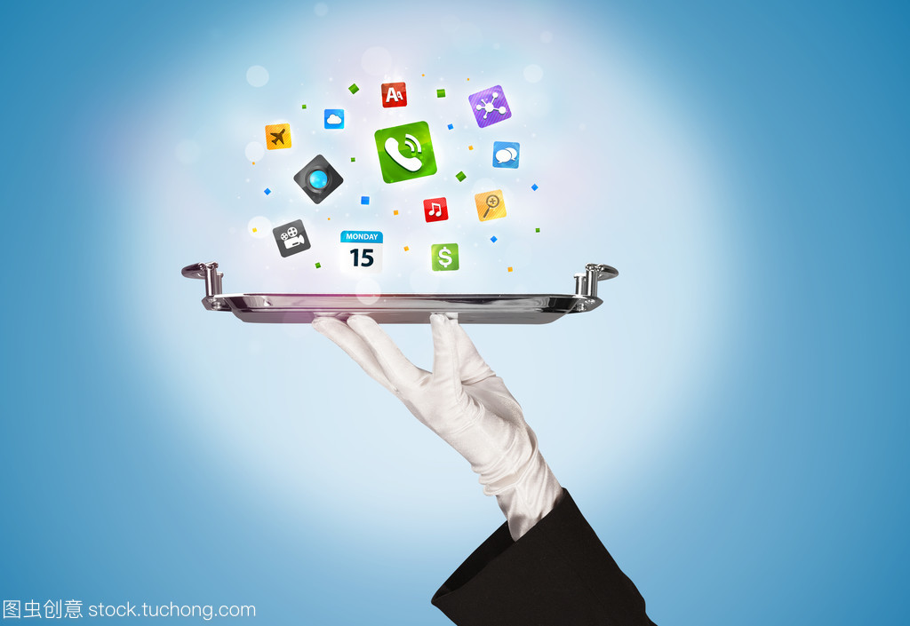 服務員手拿托盤圖標 為新媒體服務注入專業與親和力